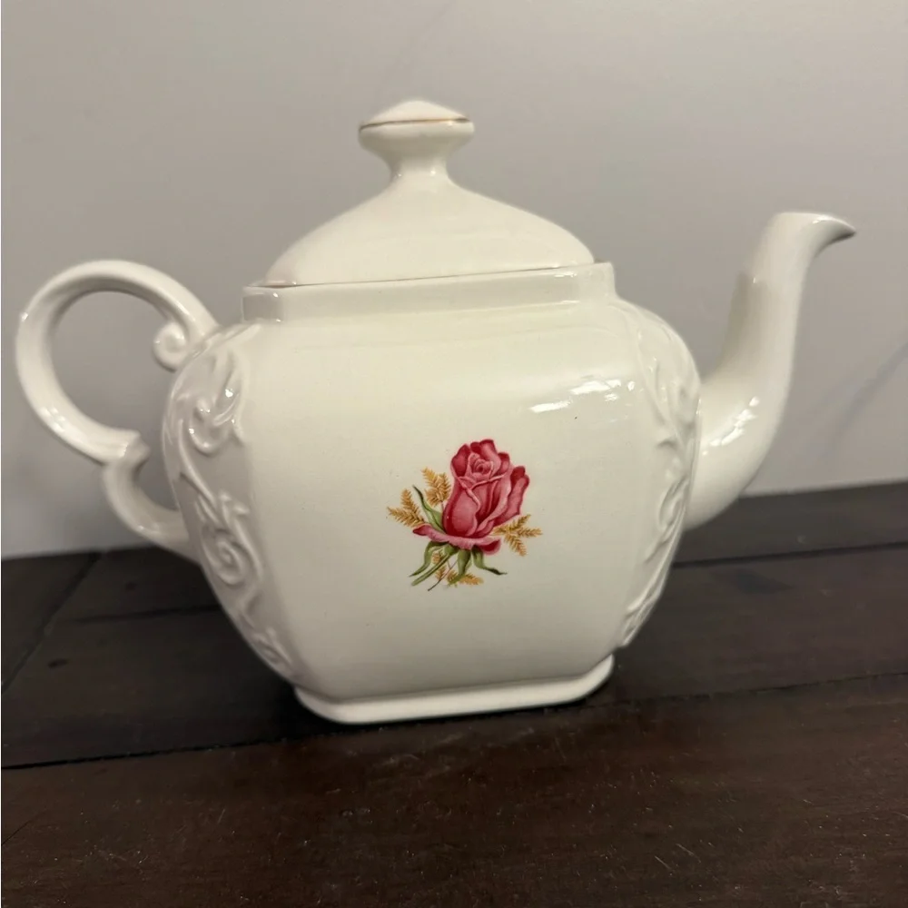 Wood & Sons Alpine White Ironstone Teapot Pink Rose – England - Picture 2 of 7